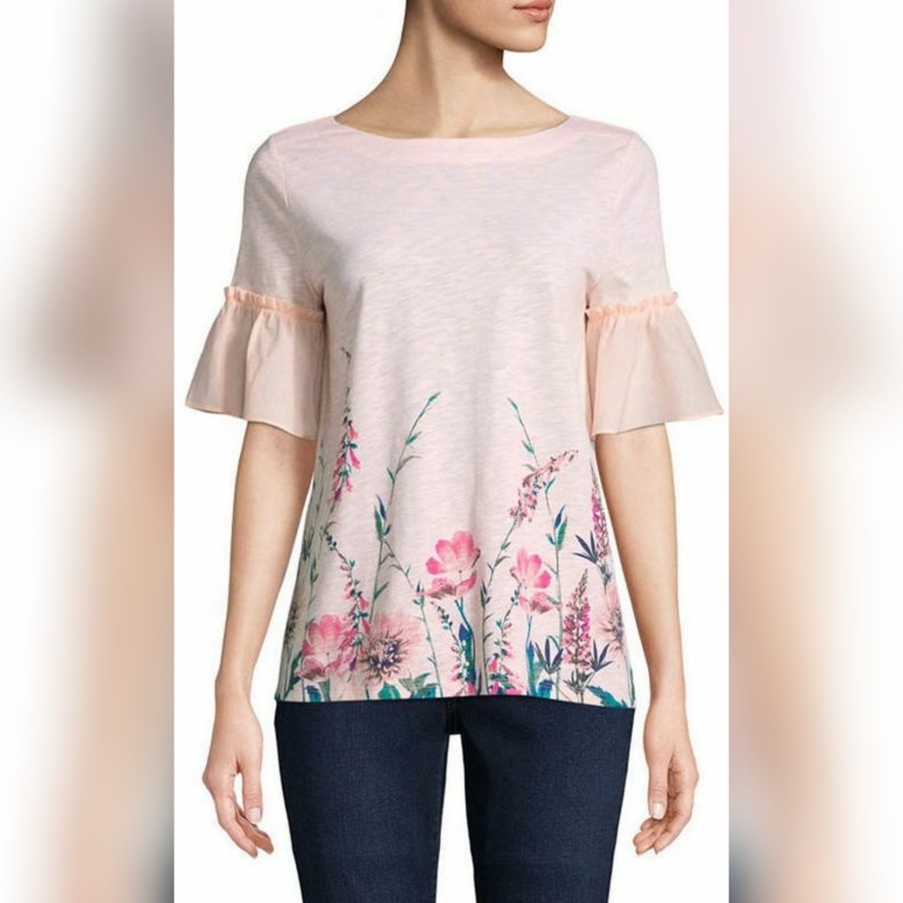 St. John's Bay Boat Neck Ruffle Sleeve Blouse